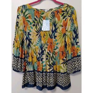 Floral And Ivy Multicolor Floral Accordian‎ Pleated Top Blouse Size Small